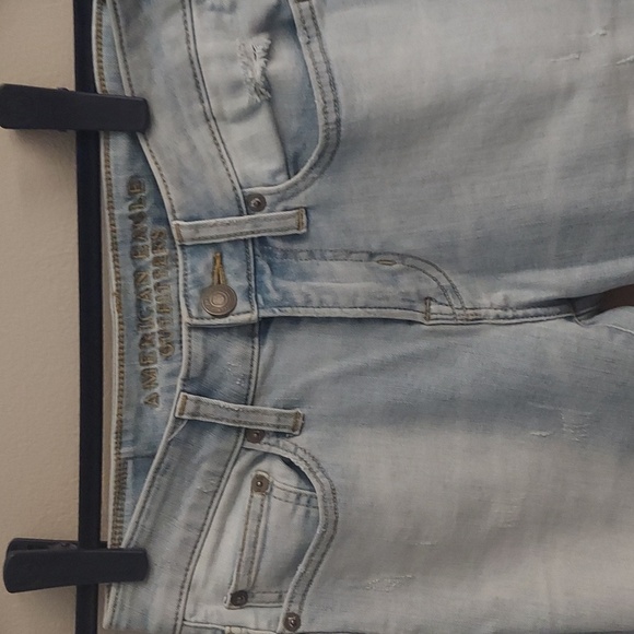 AMERICAN EAGLE OUTFITTERS Extreme Flex Light Blue Wash Distressed Skinny Jeans - Picture 3 of 14